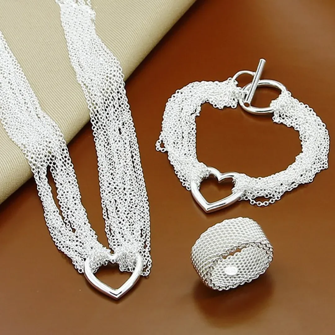 JewelryTop 925 Sterling Silver Jewelry Sets chain Heart Necklace Bracelet Rings Set For Women Wedding Original designer gifts
JewelryTop 925 Sterling Silver Jewelry Sets chain Heart Necklace Bracelet Rings Set For Women Wedding Original designer gifts