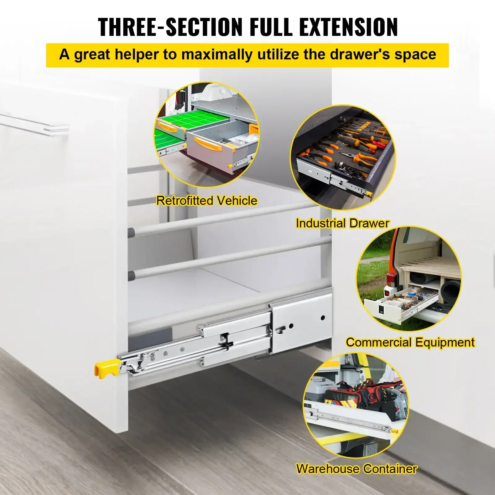 XMSJ.Drawer Slides with Lock, 1 Pair 48 inch, Heavy-duty Industrial Steel up to 500 lbs Capacity, 3-Fold Full Extension
XMSJ.Drawer Slides with Lock, 1 Pair 48 inch, Heavy-duty Industrial Steel up to 500 lbs Capacity, 3-Fold Full Extension