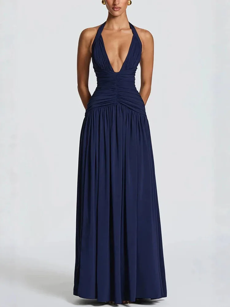 Halter Deep V Neck Sexy Maxi Dress Women Elegant Off-shoulder Sleeveless High Split Pleated Club Party Long Dress
Halter Deep V Neck Sexy Maxi Dress Women Elegant Off-shoulder Sleeveless High Split Pleated Club Party Long Dress