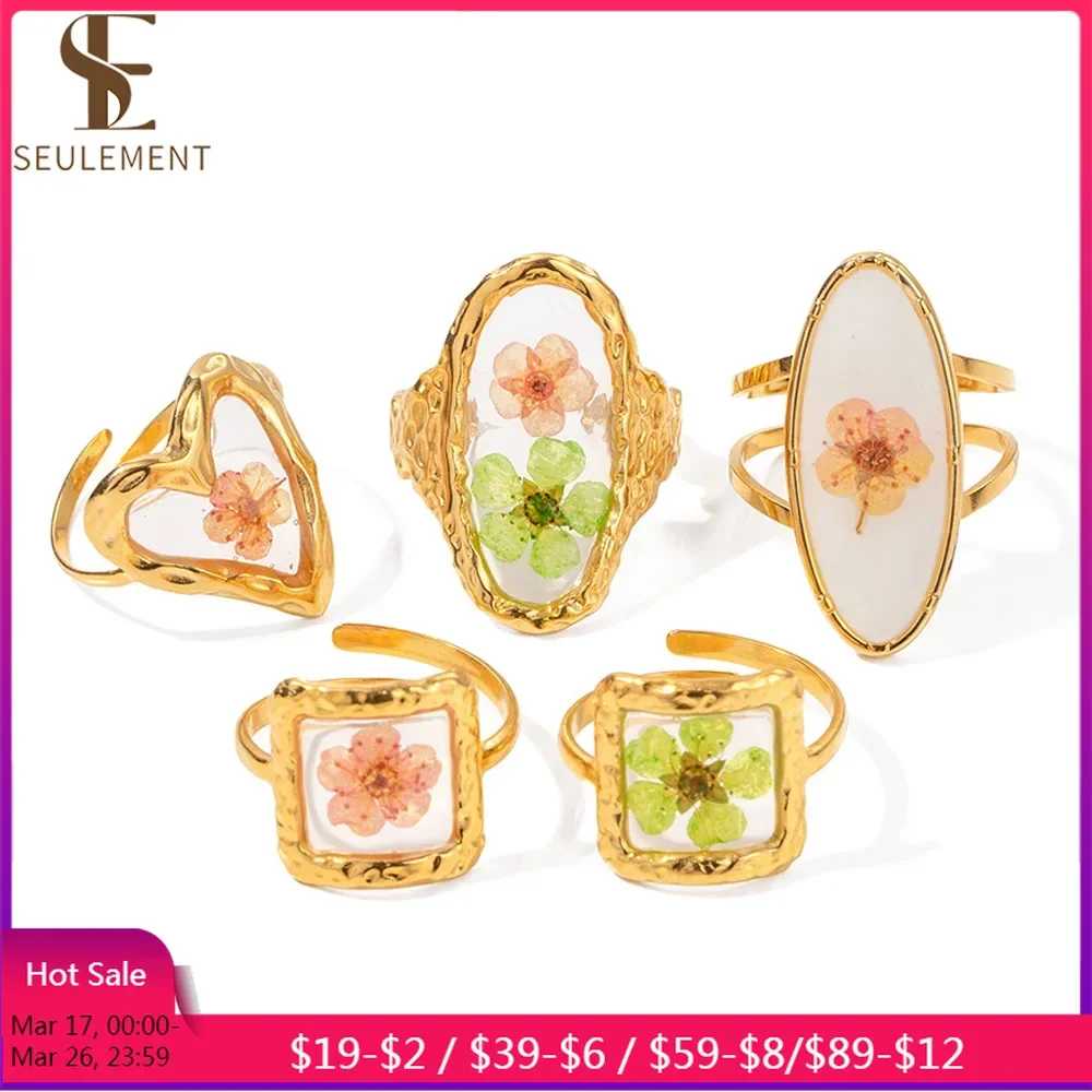 Seulement Exquisite Geometrice Heart Dried Flower Gold Color Stainless Steel Eternal Flower Opening Adjust Rings Retro Jewelry
Seulement Exquisite Geometrice Heart Dried Flower Gold Color Stainless Steel Eternal Flower Opening Adjust Rings Retro Jewelry