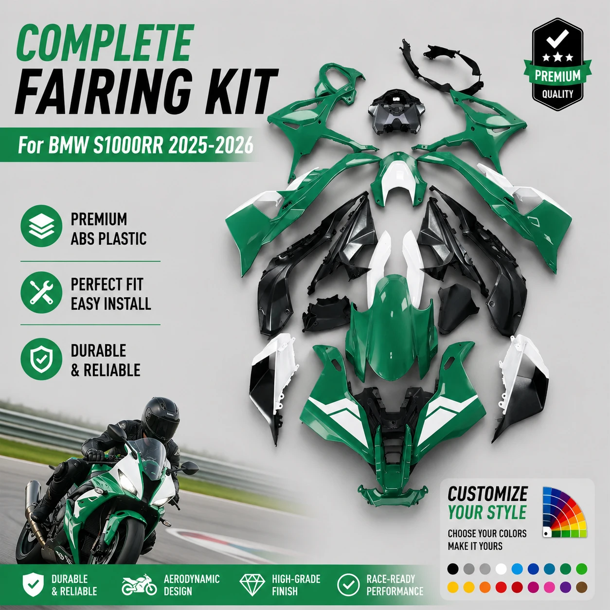 Replacement Fairings for BMW S1000RR 2025 2026 Motorcycle Aftermarket Bodywork ABS Injection Molded Custom Painted
Replacement Fairings for BMW S1000RR 2025 2026 Motorcycle Aftermarket Bodywork ABS Injection Molded Custom Painted