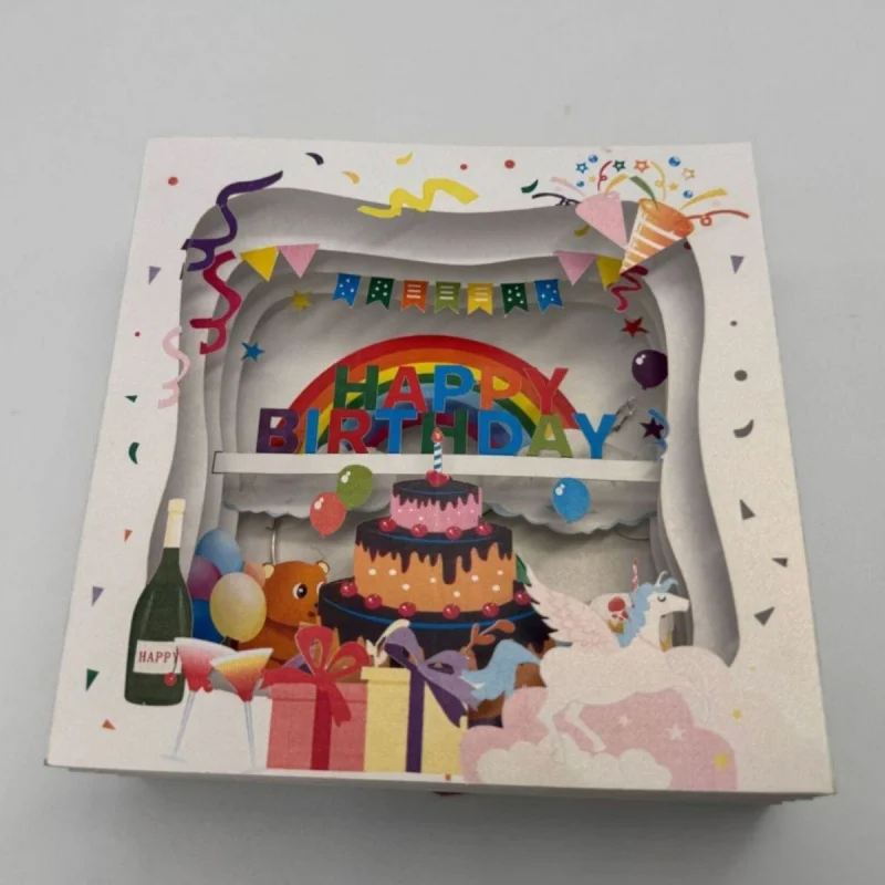 Custom. Folding Birthday Cake 3D Stereoscopic Greeting Cards Colorful Light Sound Card Design Hollow Carving
Custom. Folding Birthday Cake 3D Stereoscopic Greeting Cards Colorful Light Sound Card Design Hollow Carving