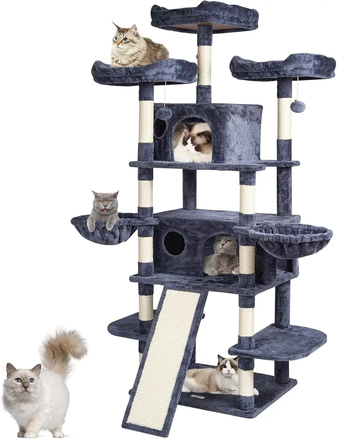 Многоуровневая кошачья стойка 68,5 дюймов с домиками, стойками для когтеточков, гамаками и игрушками для домашних кошек – темно-серый
Многоуровневая кошачья стойка 68,5 дюймов с домиками, стойками для когтеточков, гамаками и игрушками для домашних кошек – темно-серый