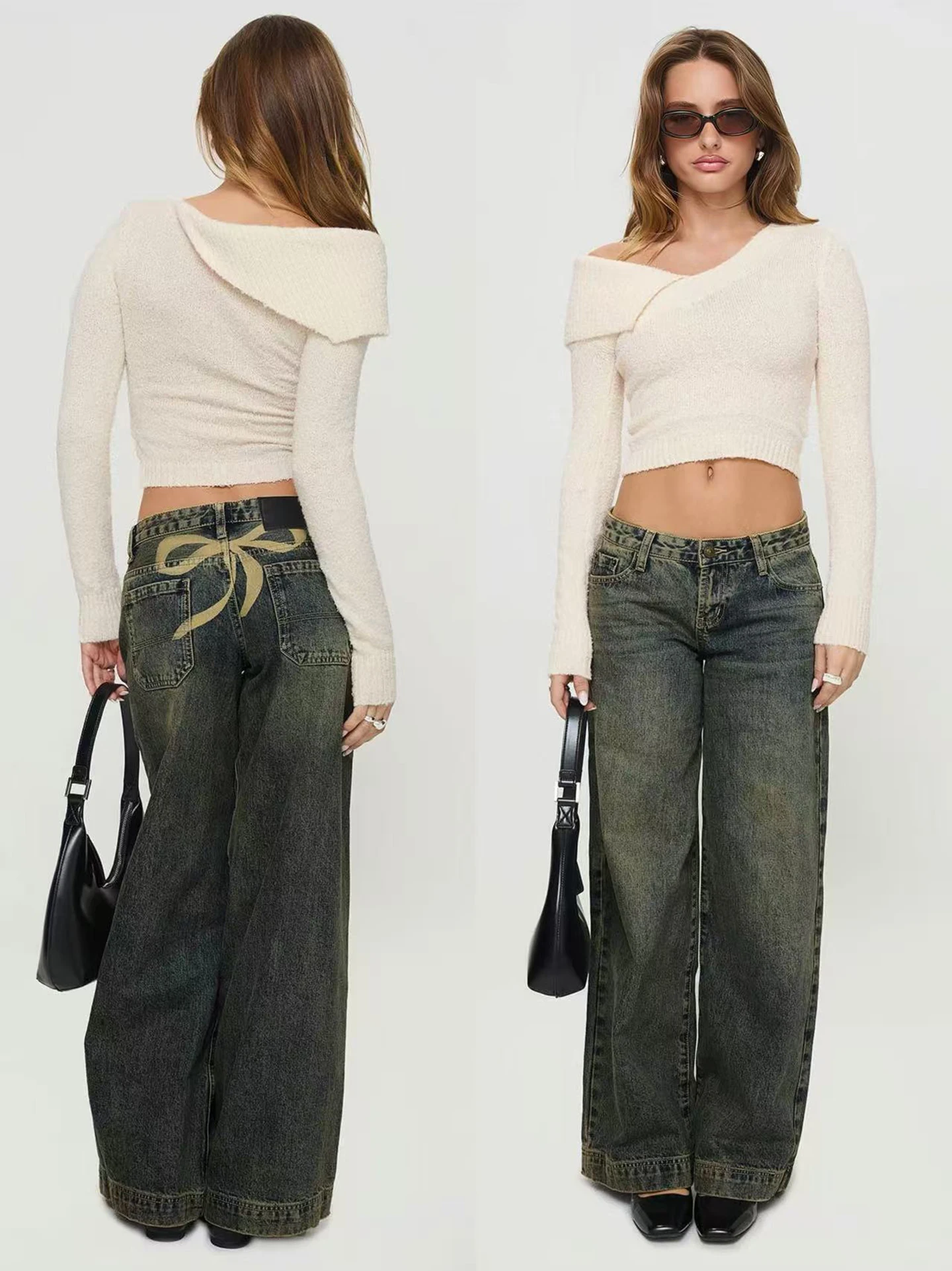 Low Waist Wide Leg Denim Jeans Knot Printed Washed out Vintage Style Loose Fit Ladies Casual Trousers Blue
Low Waist Wide Leg Denim Jeans Knot Printed Washed out Vintage Style Loose Fit Ladies Casual Trousers Blue