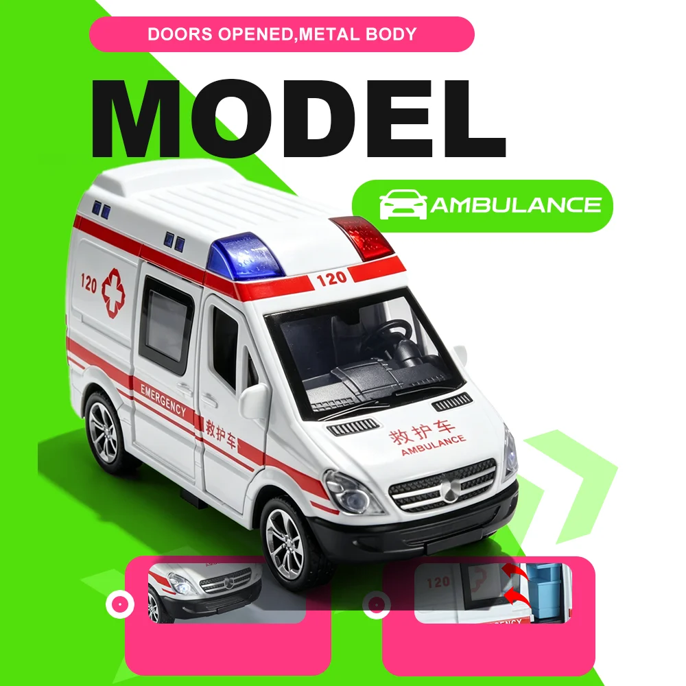 1:32 Scale Ambulance Model Toy Miniature Diecast Alloy Car Doors Opened Sound Light Pull Back Vehices Heartwarming Gifts for Boy
1:32 Scale Ambulance Model Toy Miniature Diecast Alloy Car Doors Opened Sound Light Pull Back Vehices Heartwarming Gifts for Boy