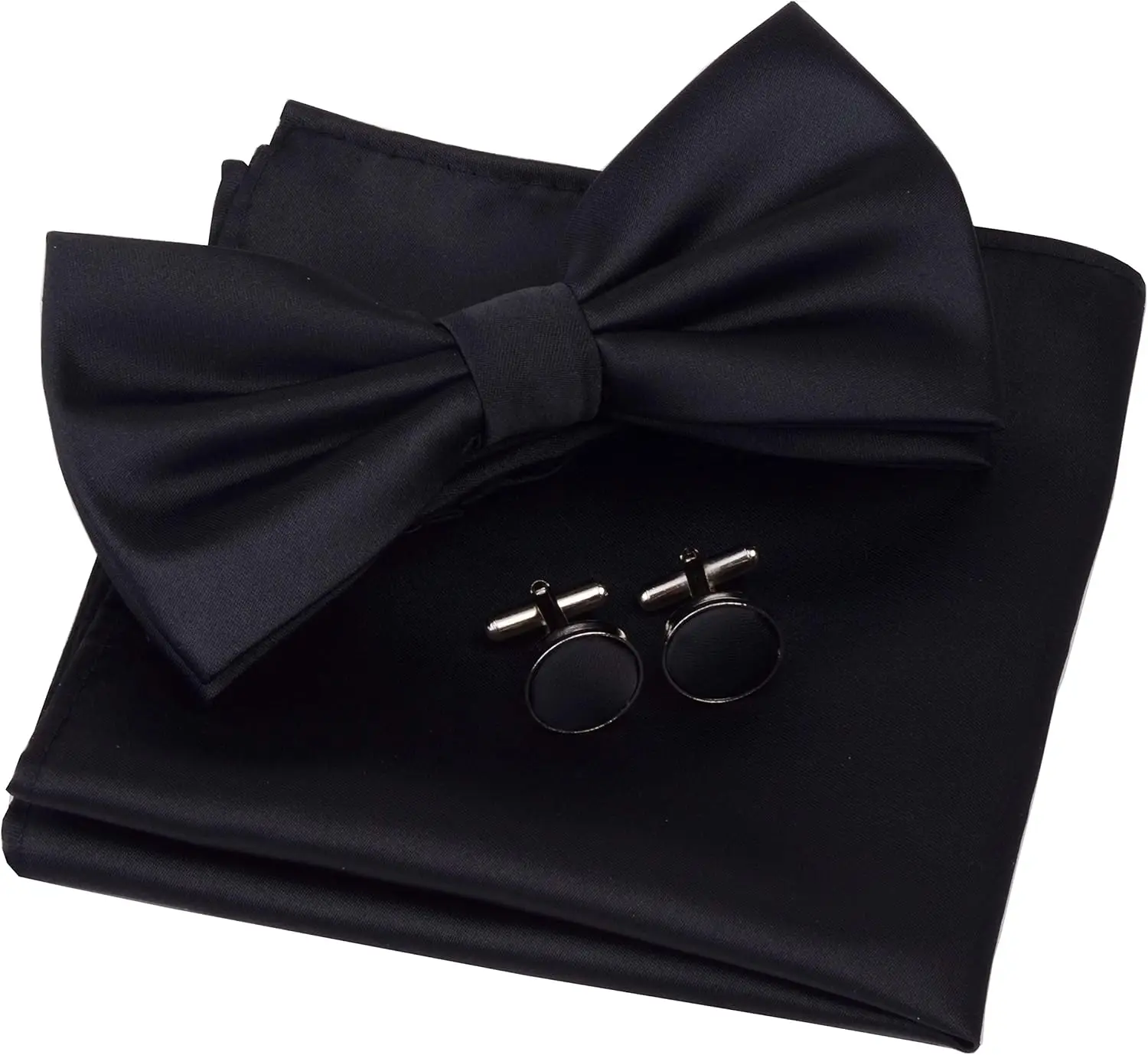 Solid Color Double Fold Pre-tied Bow Tie Set with Pocket Square & Cufflinks, Gift Box
Solid Color Double Fold Pre-tied Bow Tie Set with Pocket Square & Cufflinks, Gift Box