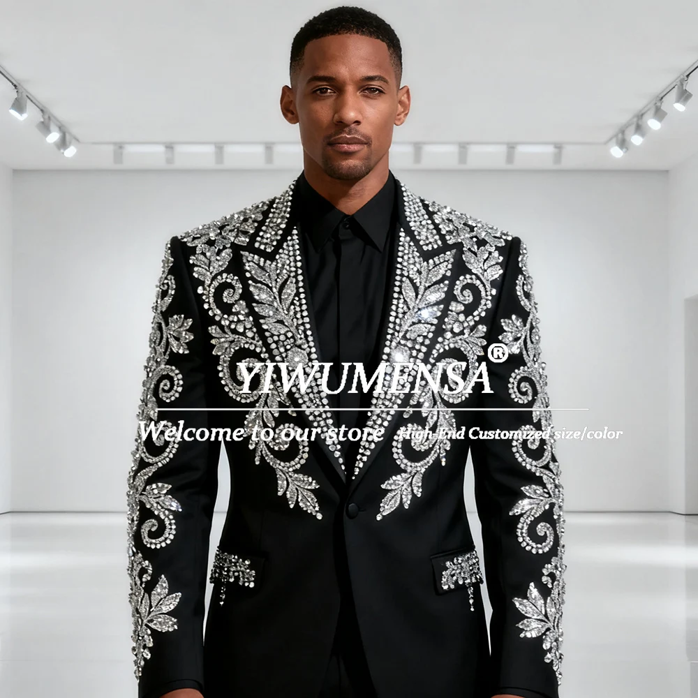 Luxury Rhinestones Beaded Suits Men For Wedding Customized Single Breasted Prom Blazers Man Party Groom Tuxedos Costume Homme
Luxury Rhinestones Beaded Suits Men For Wedding Customized Single Breasted Prom Blazers Man Party Groom Tuxedos Costume Homme