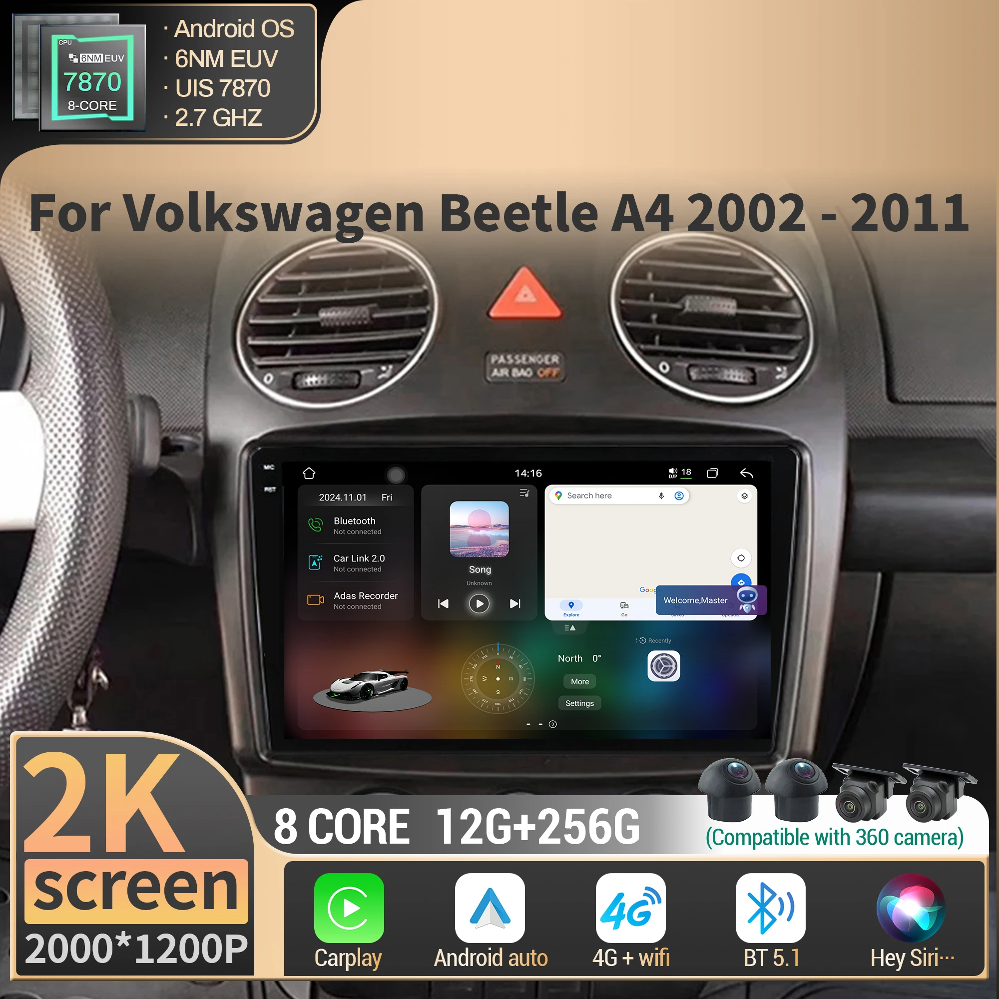 For Volkswagen Beetle A4 2002-2011 Car Radio Android WIFI Navigation GPS BT CarPlay Multimedia 4G CPU 7870 2K QLED Screen Stereo
For Volkswagen Beetle A4 2002-2011 Car Radio Android WIFI Navigation GPS BT CarPlay Multimedia 4G CPU 7870 2K QLED Screen Stereo