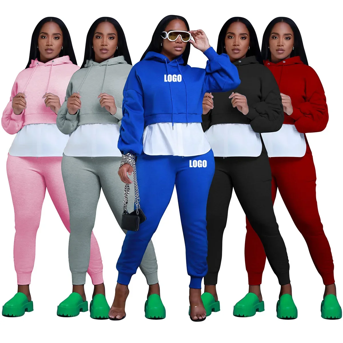 Custom LOGO casual autumn and winter model, hoodie, wrinkled sleeve splicing, fleece trousers, women's two-piece set
Custom LOGO casual autumn and winter model, hoodie, wrinkled sleeve splicing, fleece trousers, women's two-piece set