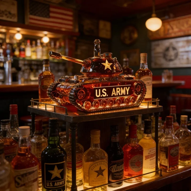 Tank Shaped Whiskey Decanter, Military Themed Glass Liquor Bottle for Bar Decor & Veteran Gifts
Tank Shaped Whiskey Decanter, Military Themed Glass Liquor Bottle for Bar Decor & Veteran Gifts