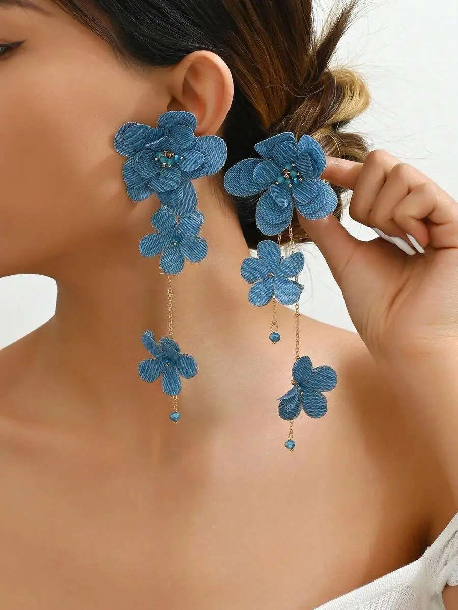 Womens Blue Floral Fabric Drop Earrings For Daily Wear
Womens Blue Floral Fabric Drop Earrings For Daily Wear