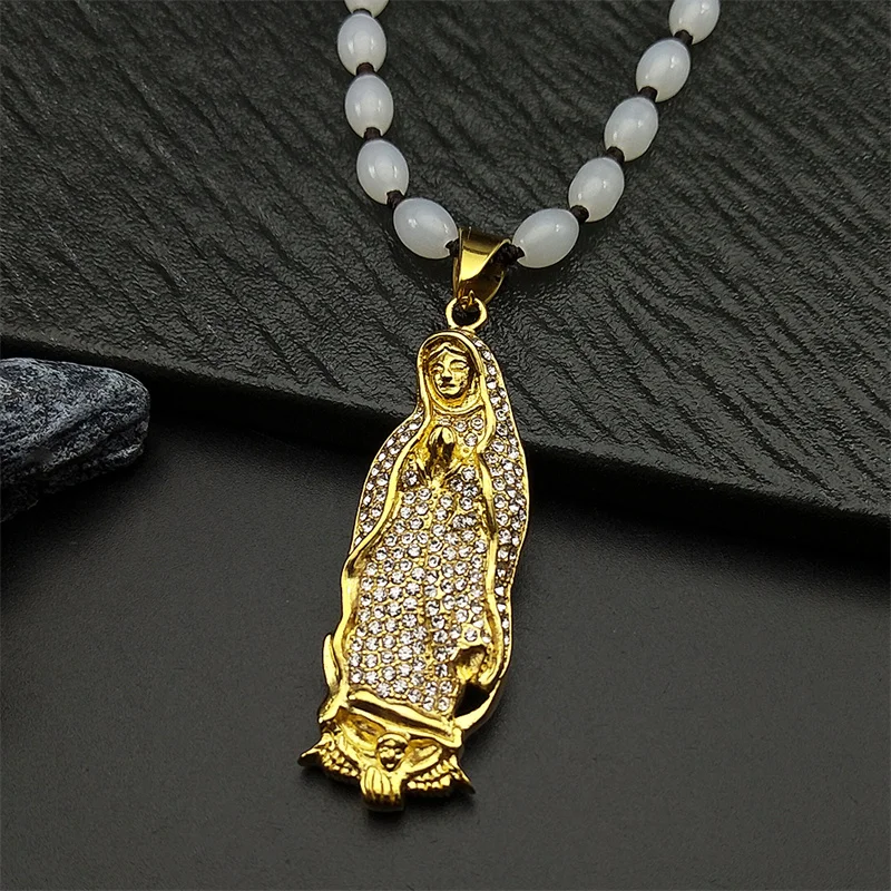 Catholic Virgin Mary Our Lady of Guadalupe Car Pendant for Women Men Rhinestones Gold Color Stainless Steel Glass Beads Jewelry
Catholic Virgin Mary Our Lady of Guadalupe Car Pendant for Women Men Rhinestones Gold Color Stainless Steel Glass Beads Jewelry