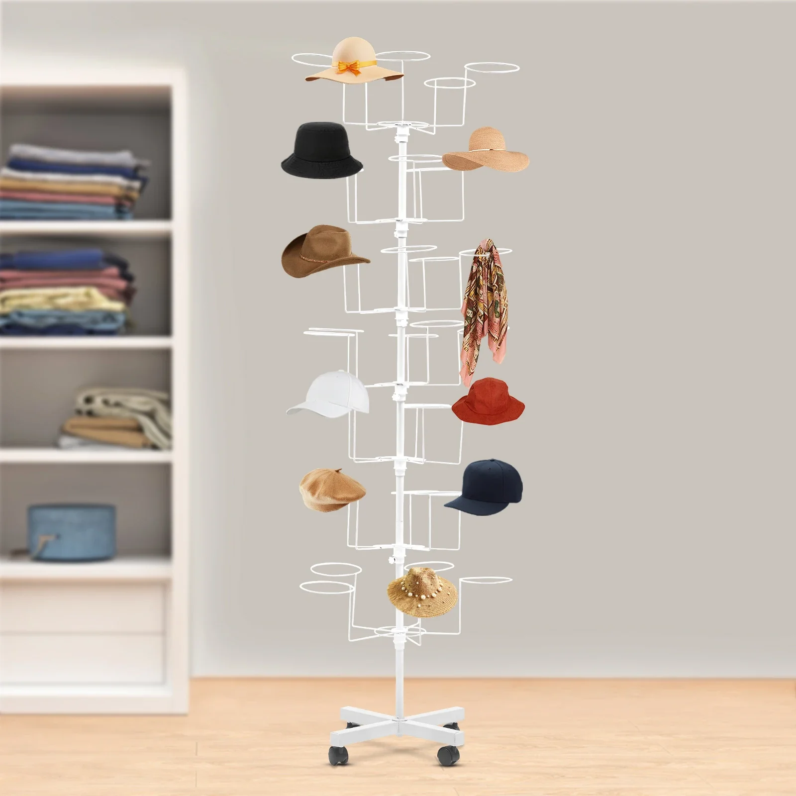 White 64.96 Inch Tall Coat Hat Rack, 7-Tier Storage Shelves with 35 Multi Hooks, Rolling Garment Organizer, Freestanding Clothing Storage Stand
White 64.96 Inch Tall Coat Hat Rack, 7-Tier Storage Shelves with 35 Multi Hooks, Rolling Garment Organizer, Freestanding Clothing Storage Stand
