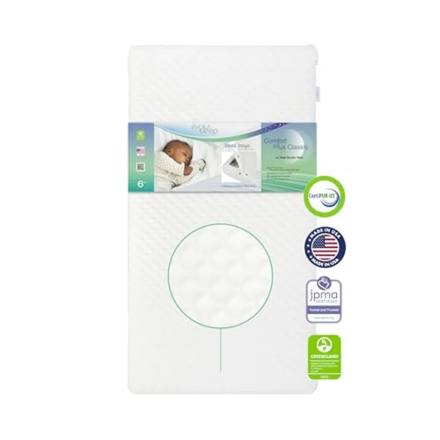 Comfort Plus Classic 150 Coil Crib and Toddler Mattress Innerspring Support Water-Resistant Removable Zipper Cover GREENGUARD G
Comfort Plus Classic 150 Coil Crib and Toddler Mattress Innerspring Support Water-Resistant Removable Zipper Cover GREENGUARD G
