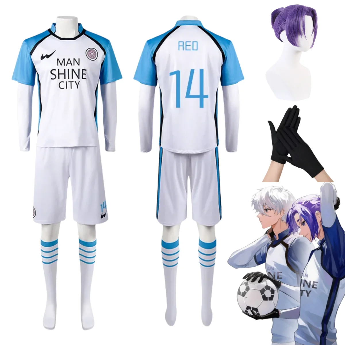 Anime Blue Lock Reo Cosplay Costumes Mikage Reo Wigs MAN SHINE CITY Team Football Uniform #14 REO Soccer Jersey Mens Set
Anime Blue Lock Reo Cosplay Costumes Mikage Reo Wigs MAN SHINE CITY Team Football Uniform #14 REO Soccer Jersey Mens Set