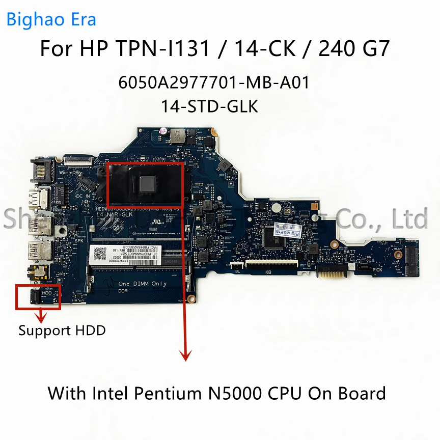 6050A2977701-MB-A01 For HP TPN-I131 14-CK 240 G7 Laptop Motherboard With N4000 N5000 CPU 14-STD-GLK L23236-601 L23234-601/001
6050A2977701-MB-A01 For HP TPN-I131 14-CK 240 G7 Laptop Motherboard With N4000 N5000 CPU 14-STD-GLK L23236-601 L23234-601/001