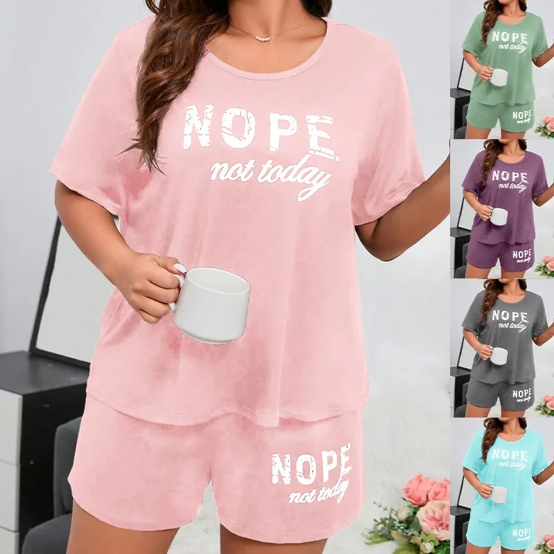 Plus Size Letters Print Pajama Set Casual Short-Sleeve Crew Neck T-shirt And Shorts Loose Fit Women's Sleepwear Loungewear
Plus Size Letters Print Pajama Set Casual Short-Sleeve Crew Neck T-shirt And Shorts Loose Fit Women's Sleepwear Loungewear