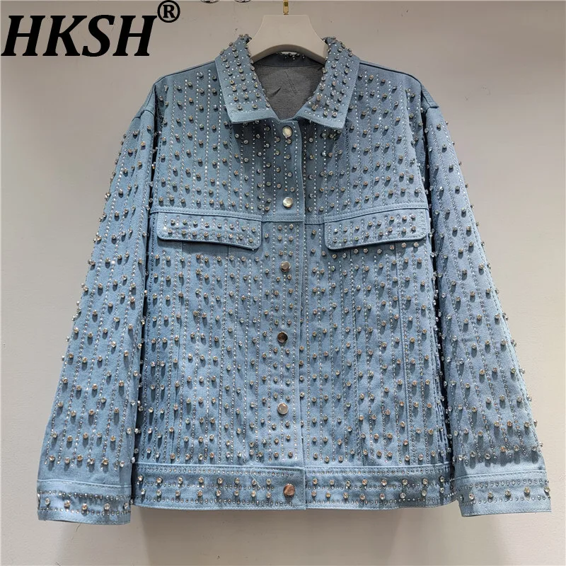 HKSH Spring Autumn New Women's Denim Jacket Heavy Craft Studded Diamond Turn-down Collar Single Breasted Luxury Y2K Coat HK15047
HKSH Spring Autumn New Women's Denim Jacket Heavy Craft Studded Diamond Turn-down Collar Single Breasted Luxury Y2K Coat HK15047