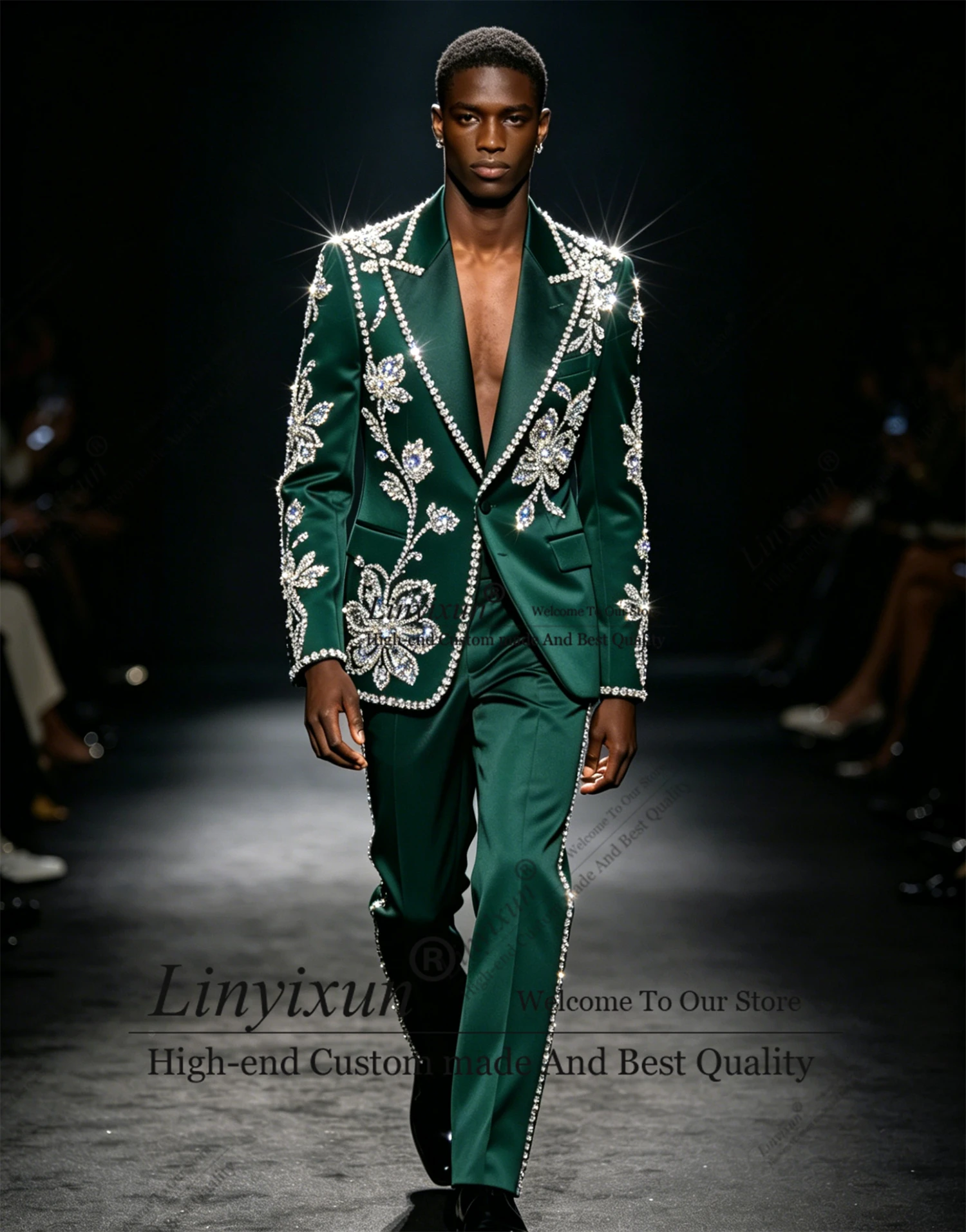 Luxury Metal Embellished Men Suits 2 Pieces Male Party Prom Blazers Customized Fashion Groom Tuxedos men's suits and separates
Luxury Metal Embellished Men Suits 2 Pieces Male Party Prom Blazers Customized Fashion Groom Tuxedos men's suits and separates