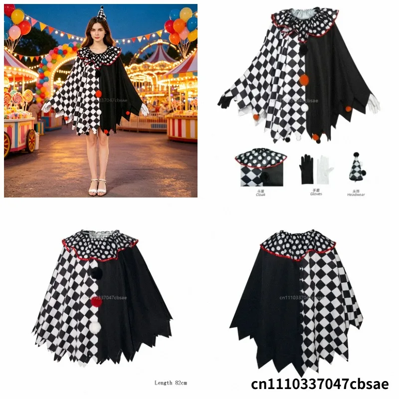 Circus Clown Cosplay Adult Outfits Women Black Joker White Cloak Hat Gloves Set Halloween Masquerade Party Role Play Costume
Circus Clown Cosplay Adult Outfits Women Black Joker White Cloak Hat Gloves Set Halloween Masquerade Party Role Play Costume