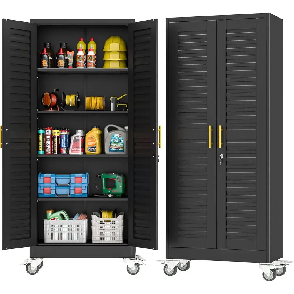 71 Tall Metal Garage Storage Cabinet with Wheels, Louvered Door, Adjustable Shelves, Ideal for Utility, Office, Garage, Kitchen
71 Tall Metal Garage Storage Cabinet with Wheels, Louvered Door, Adjustable Shelves, Ideal for Utility, Office, Garage, Kitchen