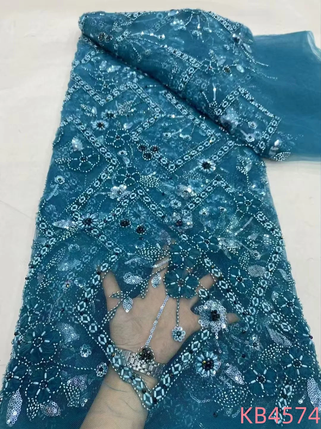 5 Yards African Lace Fabric Beads Embroidery Lace Nigerian Sky Blue Sequence French Net Sequins Tulle Lace For Sewing KB4574
5 Yards African Lace Fabric Beads Embroidery Lace Nigerian Sky Blue Sequence French Net Sequins Tulle Lace For Sewing KB4574