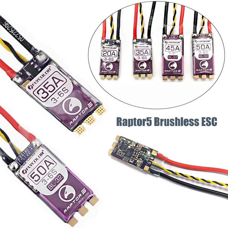 FLYCOLOR Raptor5 Brushless ESC for FPV Racing Drones 3-6S 32Bit G701 PWM 128K Single 20A-50A Proshot Electronic Speed Controller
FLYCOLOR Raptor5 Brushless ESC for FPV Racing Drones 3-6S 32Bit G701 PWM 128K Single 20A-50A Proshot Electronic Speed Controller