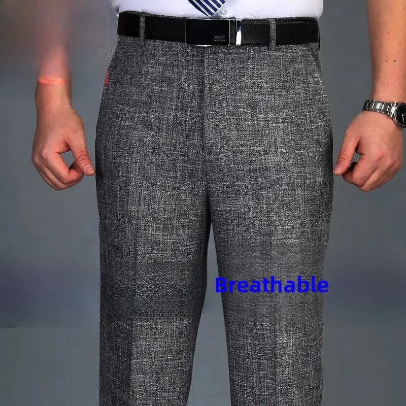 Летние тонкие льняные мужские свободные прямые брюки, повседневные брюки Busin для среднего возраста и ли, рабочая одежда для папы 
Летние тонкие льняные мужские свободные прямые брюки, повседневные брюки Busin для среднего возраста и ли, рабочая одежда для папы