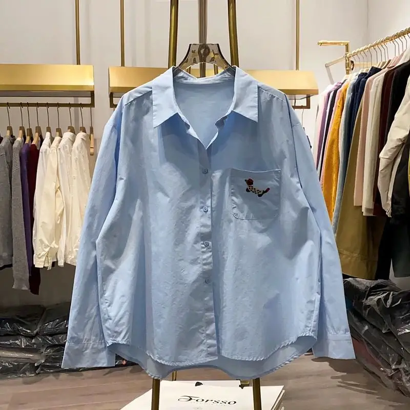 spring new Vintage chic dog Embroidery Solid color Shirts women casual Loose pure cotton Long Sleeve tops
spring new Vintage chic dog Embroidery Solid color Shirts women casual Loose pure cotton Long Sleeve tops