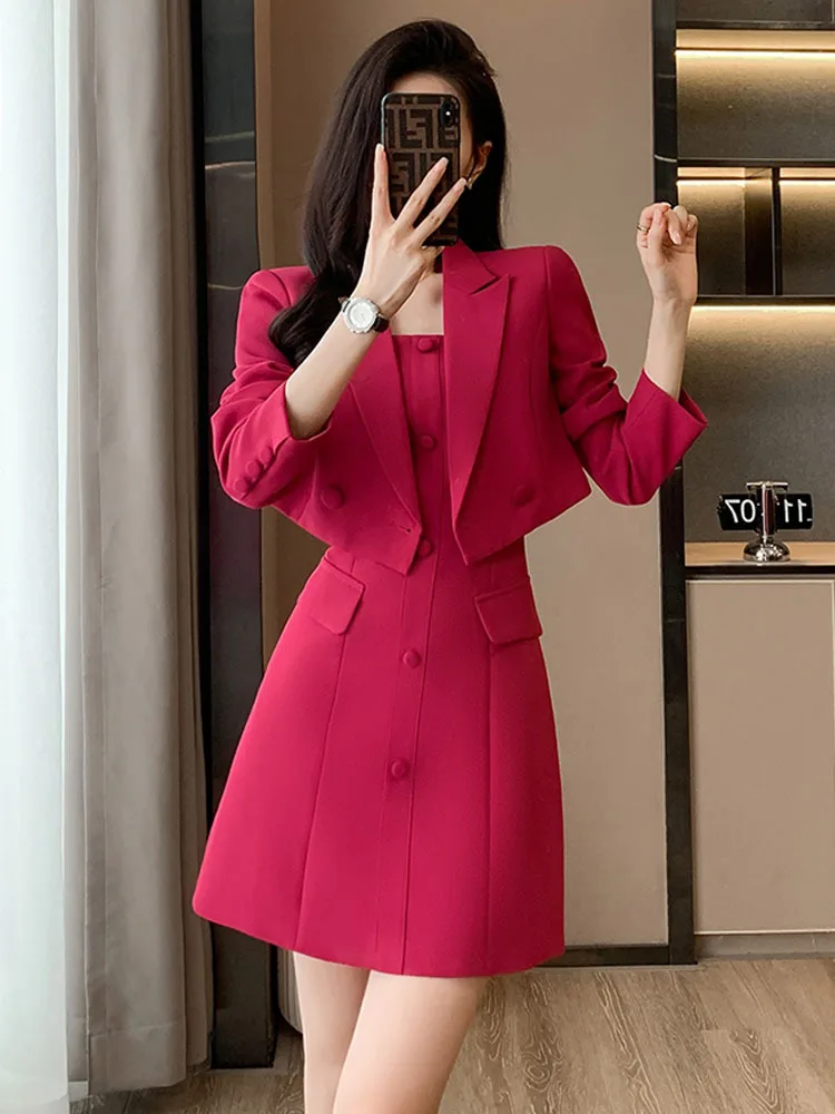 Sweet Solid Short Blazer Jacket + Slip Mini Dresses Outfits Fashion Professional Set New Women's Suit Autumn Spring 2-piece Sets
Sweet Solid Short Blazer Jacket + Slip Mini Dresses Outfits Fashion Professional Set New Women's Suit Autumn Spring 2-piece Sets