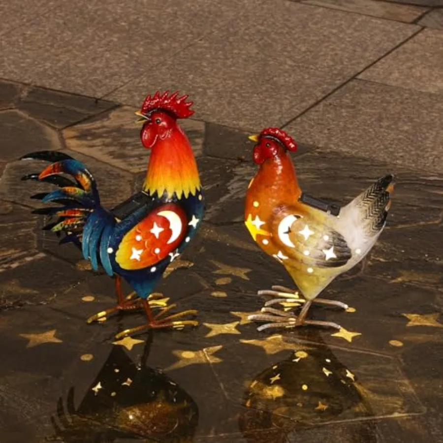 Outdoor metal rooster and hen statue with solar lights hand-painted farmhouse style in rustic red and gold weather-resistant ga
Outdoor metal rooster and hen statue with solar lights hand-painted farmhouse style in rustic red and gold weather-resistant ga