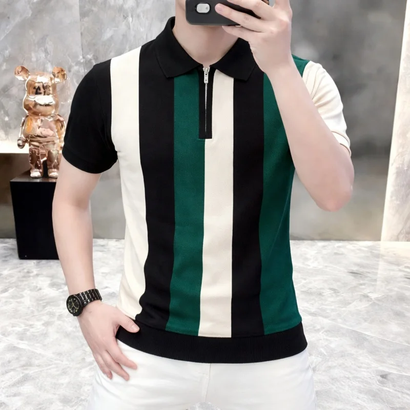 Men's 2026 New Arrival Vertical Stripe Zip Neck Polo Shirt Knitted Casual Breathable Summer Top for Daily Wear
Men's 2026 New Arrival Vertical Stripe Zip Neck Polo Shirt Knitted Casual Breathable Summer Top for Daily Wear