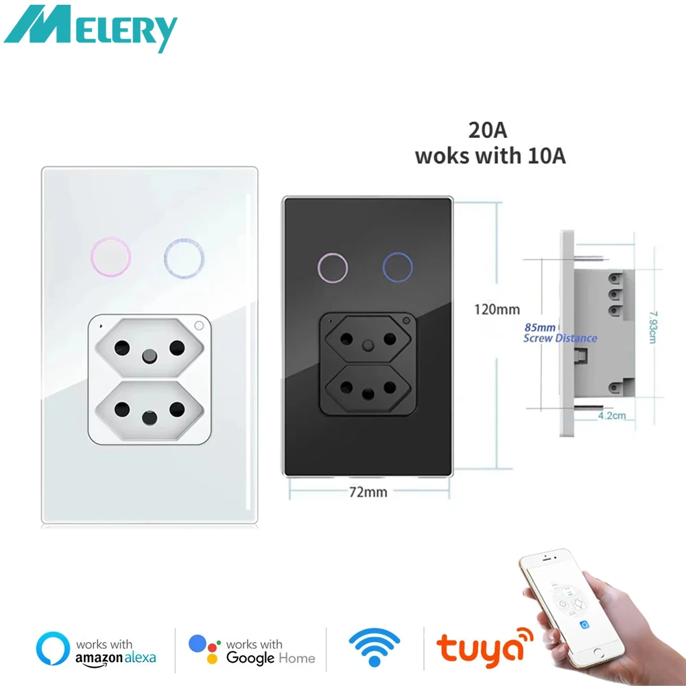 Melery Brazil Smart Plug Wall Socket WiFi Tuya 20A Outlet Light Switch Touch Sensor Glass, Remotely Controlled by Alexa & Google
Melery Brazil Smart Plug Wall Socket WiFi Tuya 20A Outlet Light Switch Touch Sensor Glass, Remotely Controlled by Alexa & Google