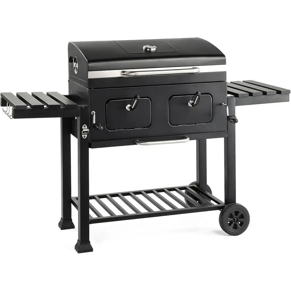 Charcoal Grill with Two Side Tables, Extra Large Cooking Area, Two Individual Liting Charcoal Trays, Pull-out Ash Tray, Perect B
Charcoal Grill with Two Side Tables, Extra Large Cooking Area, Two Individual Liting Charcoal Trays, Pull-out Ash Tray, Perect B