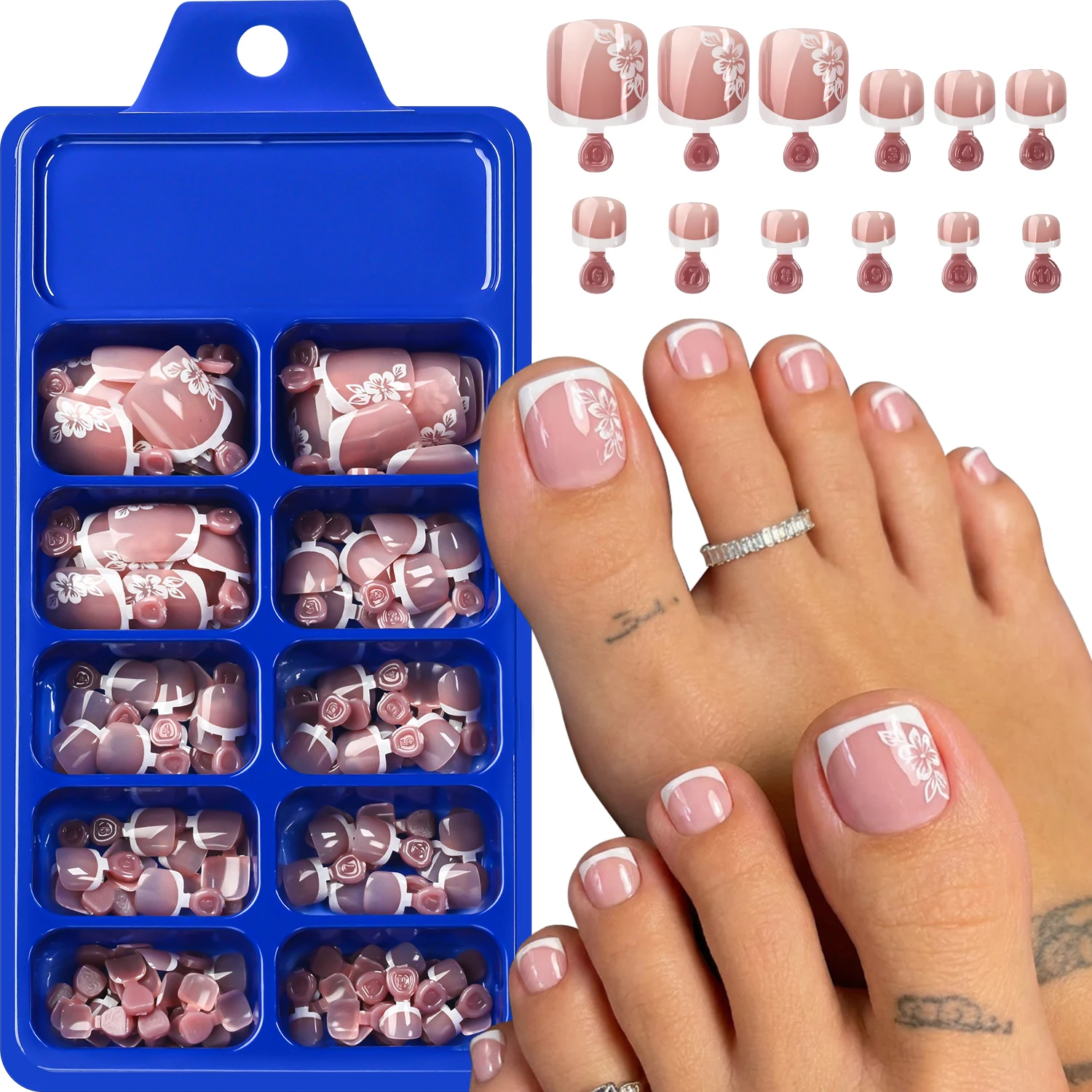 120Pcs Short Square French Press On Toenail White Hibiscus Flower Nude Pink Acrylic Fake Toe Tips Summer Full Cover FalseToenail
120Pcs Short Square French Press On Toenail White Hibiscus Flower Nude Pink Acrylic Fake Toe Tips Summer Full Cover FalseToenail