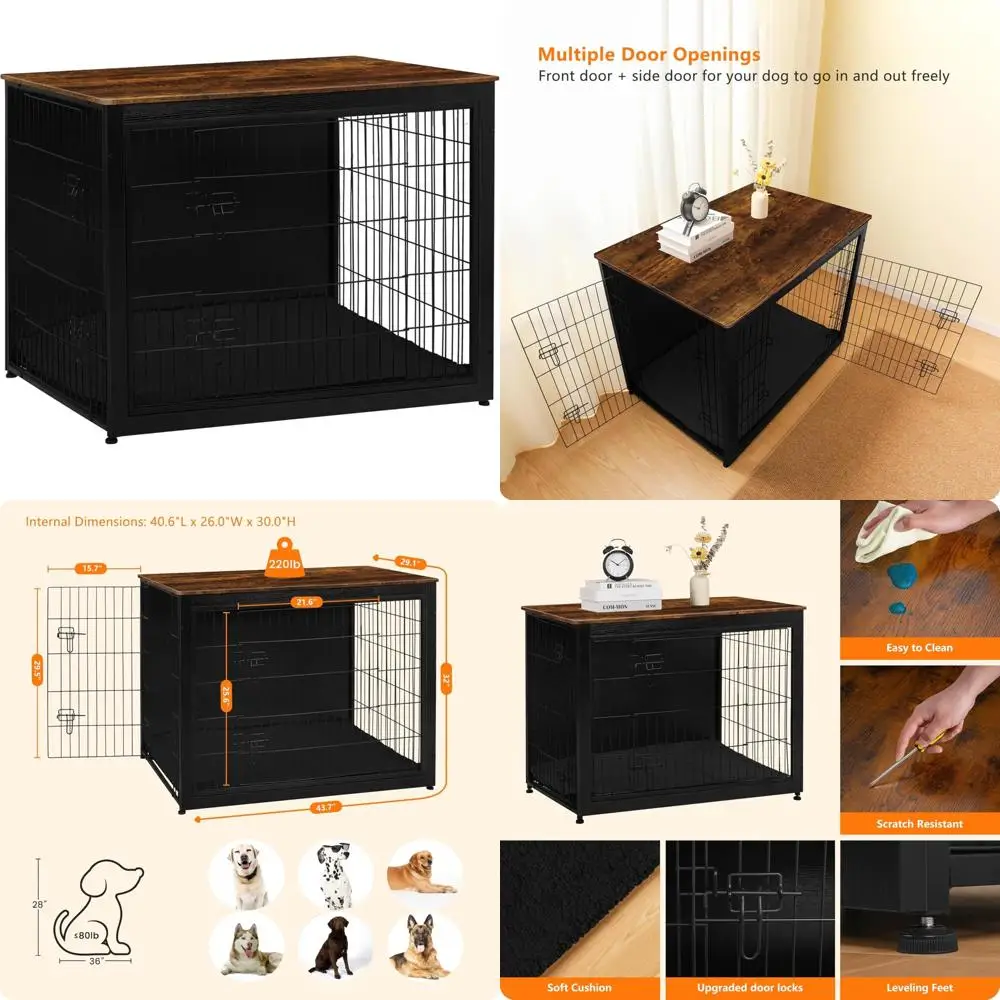 Extra Large Wooden Dog Crate with Cushion and Double Doors, Indoor Dog House, 43.3 L, Black
Extra Large Wooden Dog Crate with Cushion and Double Doors, Indoor Dog House, 43.3 L, Black