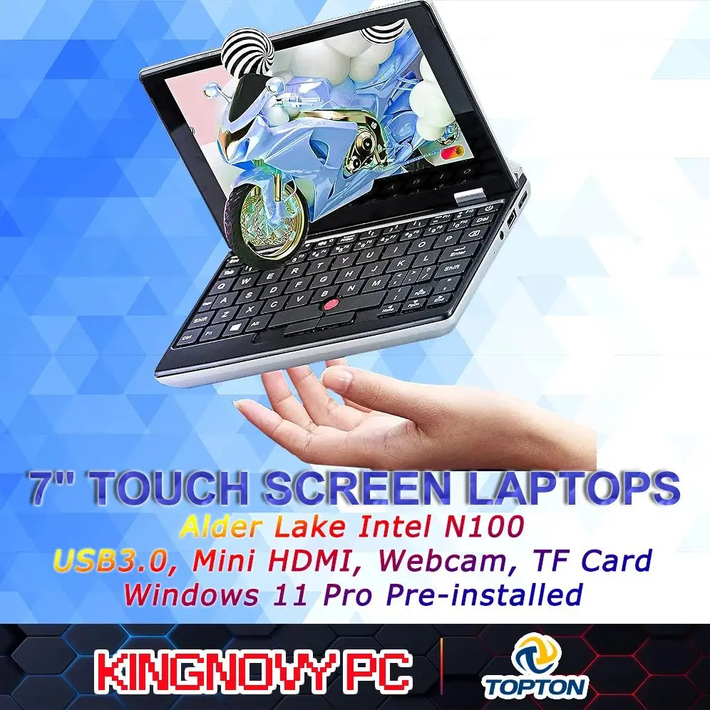 All Metal 7'' Touch Screen Ultra-Light Mini Laptop Intel N100 Windows 11Pro, WiFi, USB3.0, Mini HDMI,Webcam,TF Card 185*141*20MM
All Metal 7'' Touch Screen Ultra-Light Mini Laptop Intel N100 Windows 11Pro, WiFi, USB3.0, Mini HDMI,Webcam,TF Card 185*141*20MM
