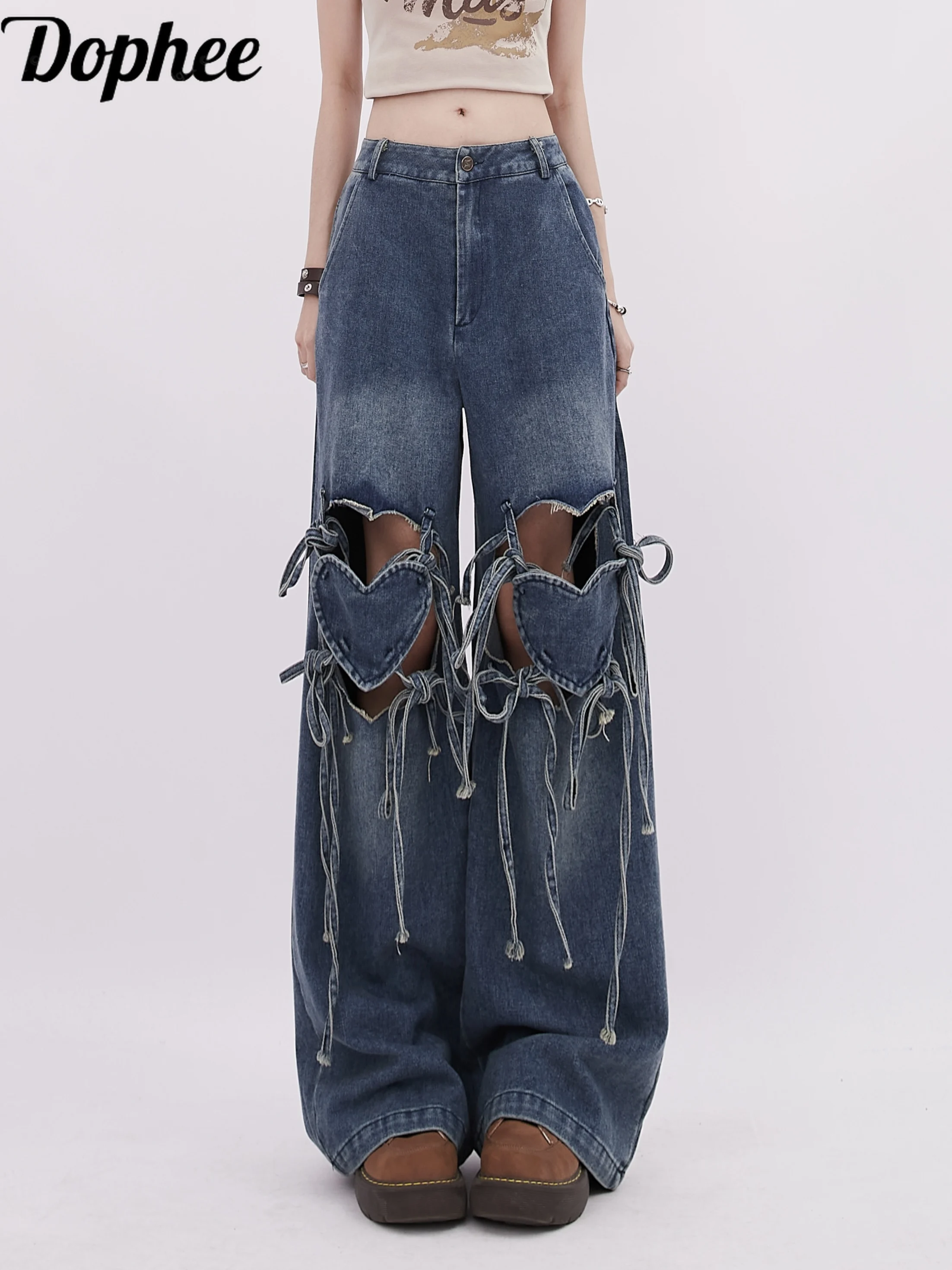 Dophee New Spring Autumn Blue Jeans for Women American High Street Spice Girls Hollow Heart Tie Loose Straight Denim Pants
Dophee New Spring Autumn Blue Jeans for Women American High Street Spice Girls Hollow Heart Tie Loose Straight Denim Pants