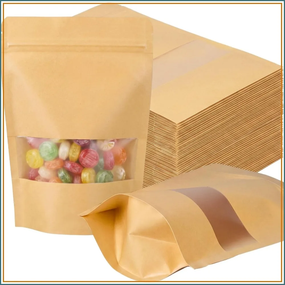 100 Pcs Stand Up Kraft Pouches with Window, 5.5x8 Inch, Resealable Heat Sealable Bags for Snacks, Coffee, Candy
100 Pcs Stand Up Kraft Pouches with Window, 5.5x8 Inch, Resealable Heat Sealable Bags for Snacks, Coffee, Candy