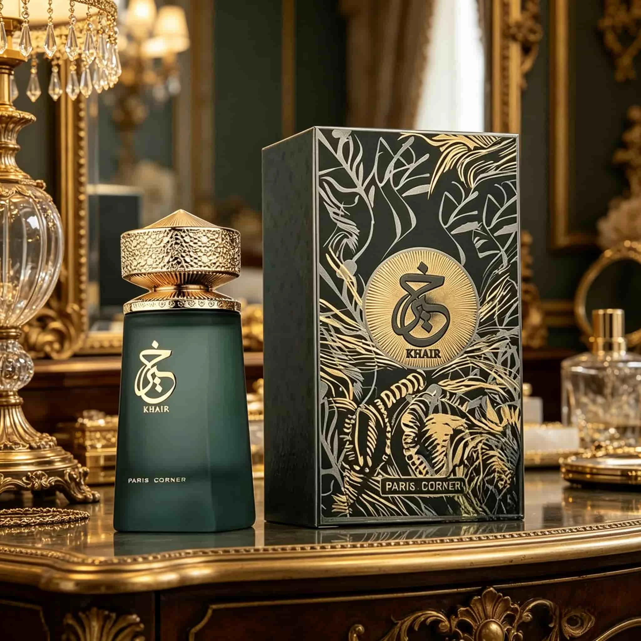 Paris Corner Khair Felicity EDP | Clear gradient bottle with gold filigree cap, rich gourmand-floral notes, opulent vibe
Paris Corner Khair Felicity EDP | Clear gradient bottle with gold filigree cap, rich gourmand-floral notes, opulent vibe