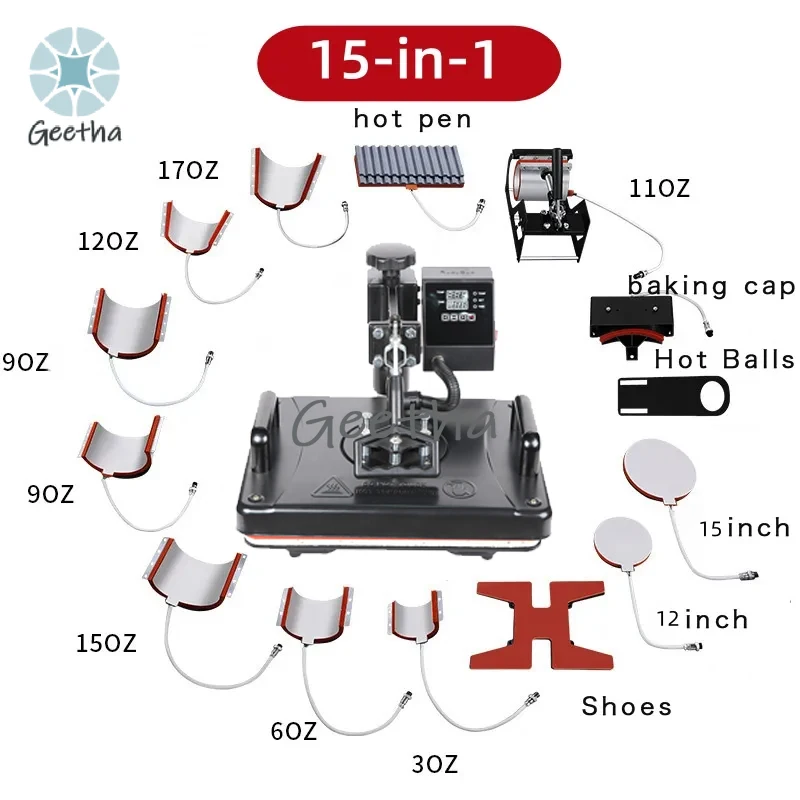 Double Display 15 in 1 Combo Heat Press Machines for Mug/Tshirt/Shoe/Plate/Pen/Ball
Double Display 15 in 1 Combo Heat Press Machines for Mug/Tshirt/Shoe/Plate/Pen/Ball