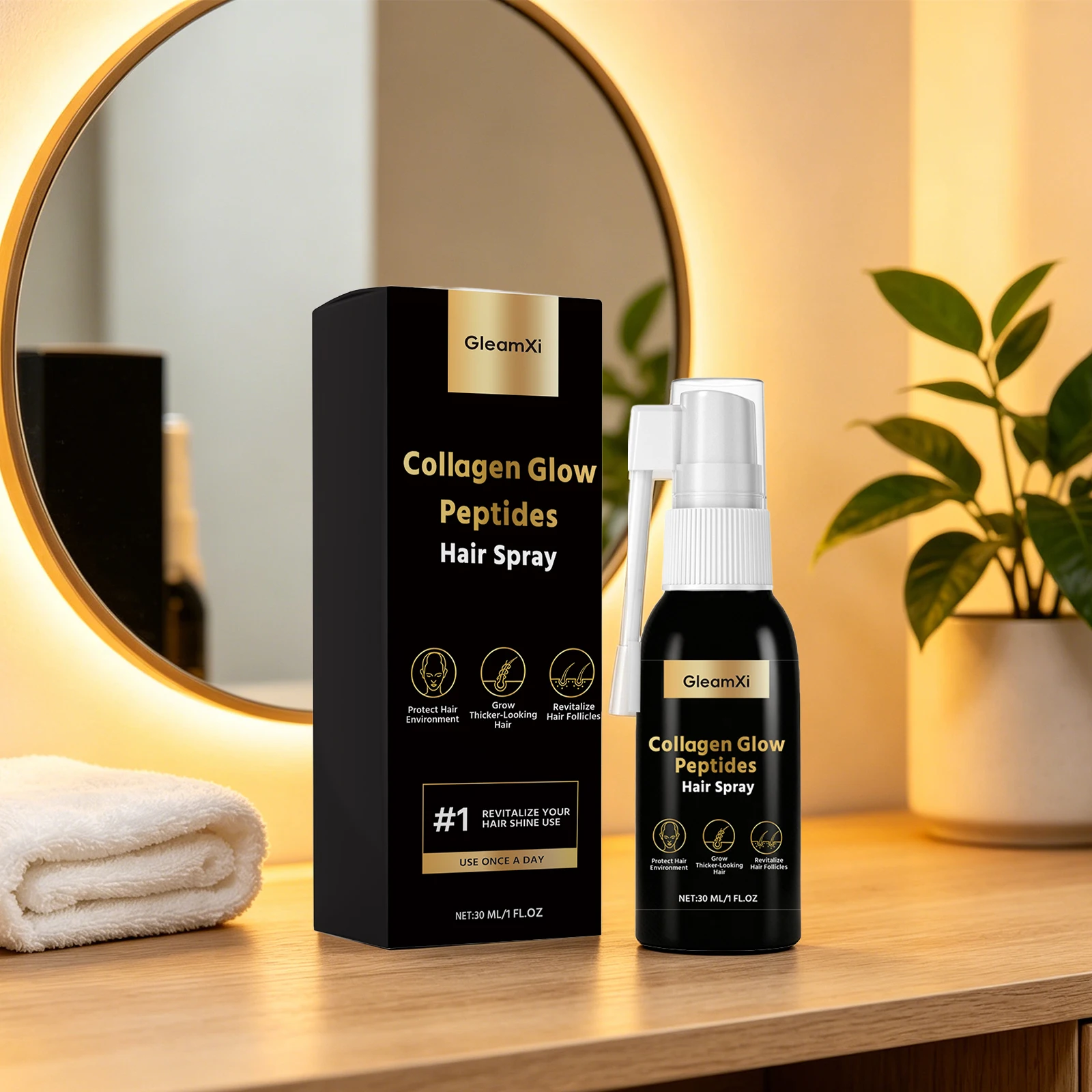 Gleamxi Collagen Peptides Hair Spray 30ml, Revitalize Hair Follicles, Grow Thicker Fuller Hair Scalp Nourishing Hair Care Mist
Gleamxi Collagen Peptides Hair Spray 30ml, Revitalize Hair Follicles, Grow Thicker Fuller Hair Scalp Nourishing Hair Care Mist