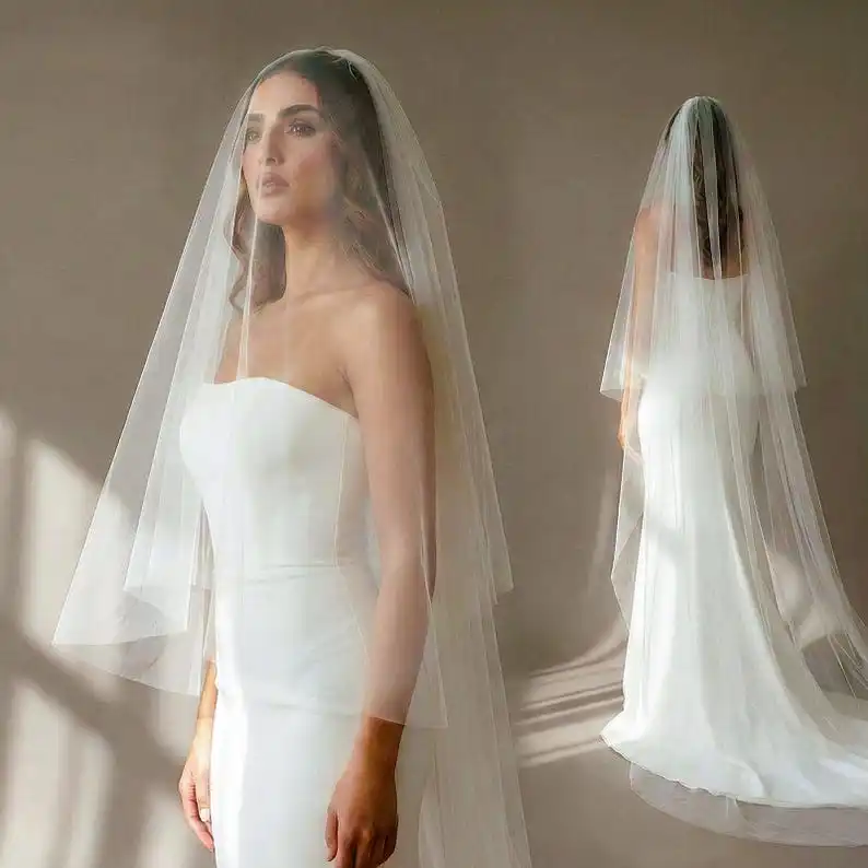 Two Tier Wedding Veil with Blusher Plain Bridal Veil Fingertip Length Cathedral Wedding Accessories Custom Length
Two Tier Wedding Veil with Blusher Plain Bridal Veil Fingertip Length Cathedral Wedding Accessories Custom Length