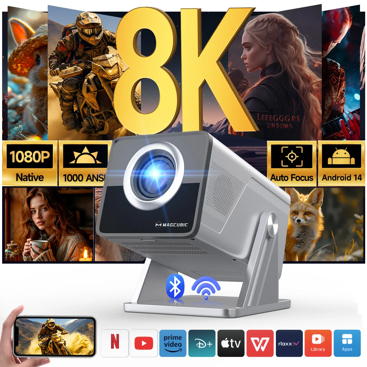 Проектор Magcubic с автофокусом X7 1000ANSI 8K Поддержка Native 1080P Android 14 WiFi6 BT5.4 Портативный уличный домашний кинотеатр с фильмами
Проектор Magcubic с автофокусом X7 1000ANSI 8K Поддержка Native 1080P Android 14 WiFi6 BT5.4 Портативный уличный домашний кинотеатр с фильмами