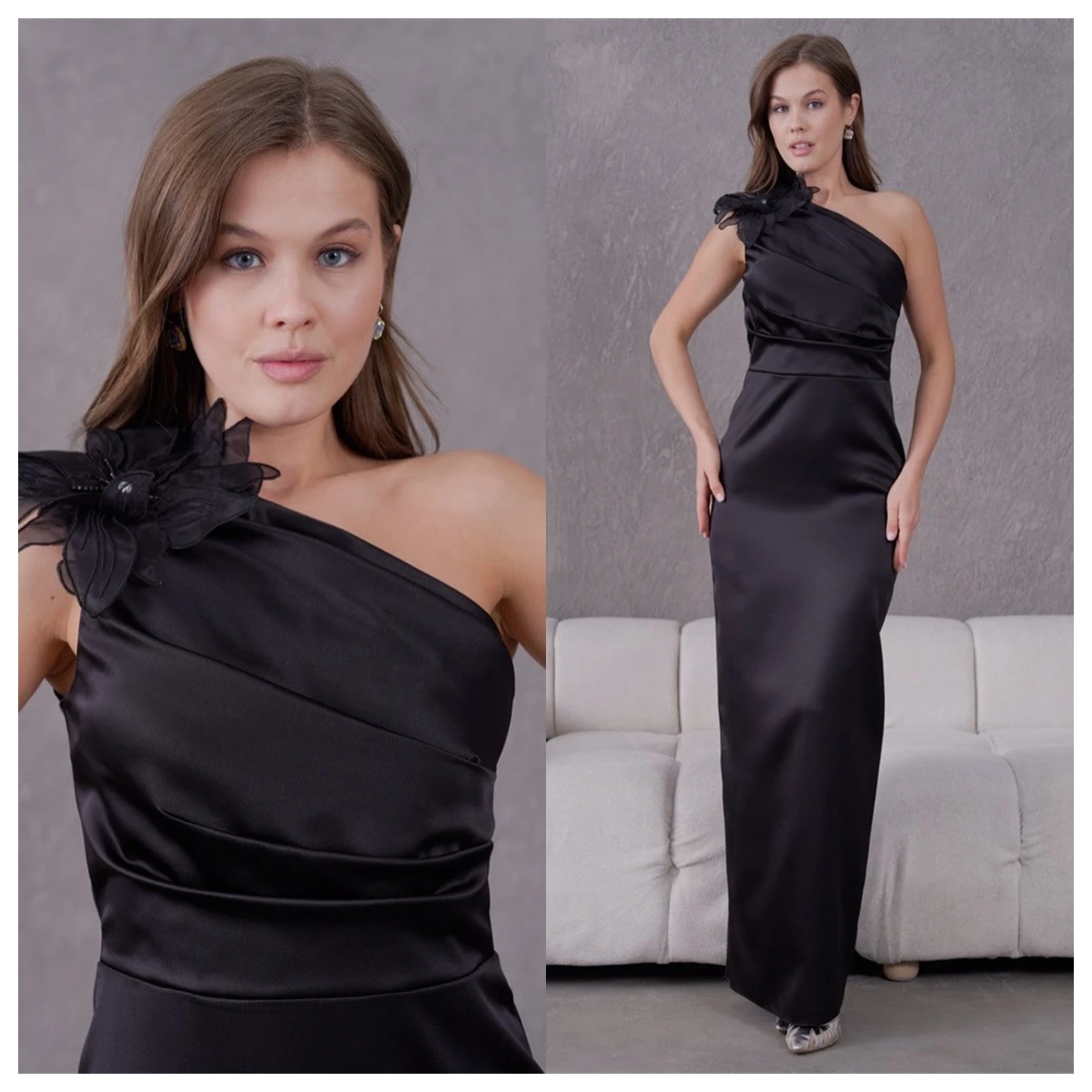 Customized Formal Black Jersey Evening Dress One Shoulder Sleeveless Party Dress Flowers Vestido De Festa High Quality
Customized Formal Black Jersey Evening Dress One Shoulder Sleeveless Party Dress Flowers Vestido De Festa High Quality