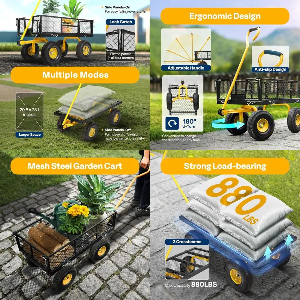 Прочная стальная складная садовая тележка емкостью 880 фунтов со съемными боками и 10-дюймовыми колесами.
Прочная стальная складная садовая тележка емкостью 880 фунтов со съемными боками и 10-дюймовыми колесами.