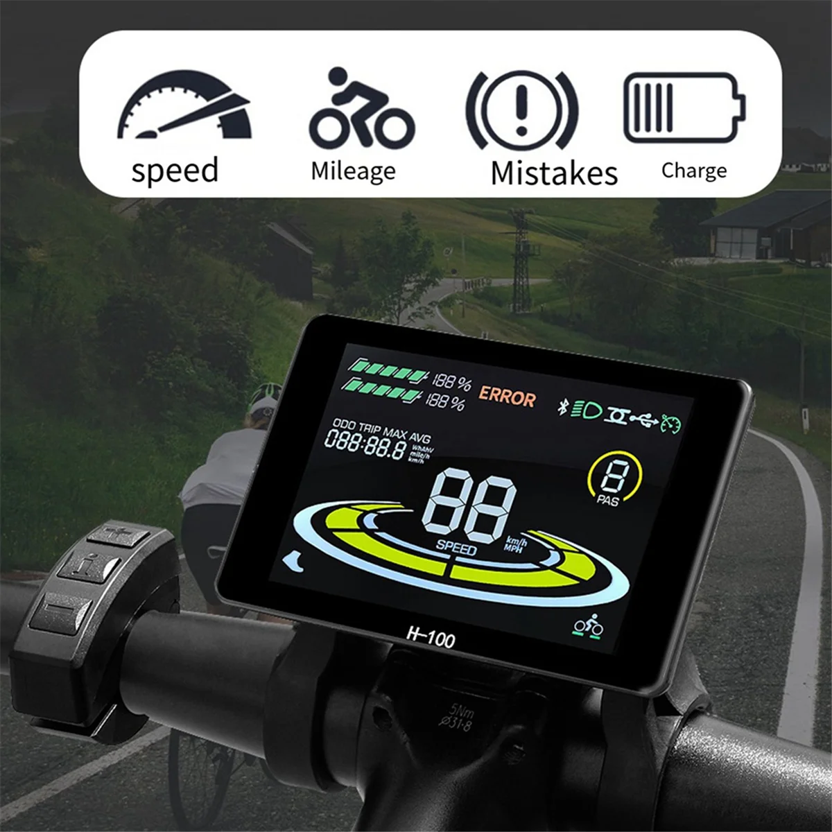 JAS-Electric Bicycle Display H-100 LCD Display Control 24V - 72V Speed Meter 5pin Speedometer Waterproof Connector
JAS-Electric Bicycle Display H-100 LCD Display Control 24V - 72V Speed Meter 5pin Speedometer Waterproof Connector