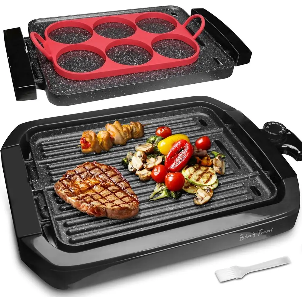 2-in-1 Electric Indoor Griddle and Grill with Removable Plate, Silicone Mold, Dishwasher Safe, Includes Recipes, Graphite
2-in-1 Electric Indoor Griddle and Grill with Removable Plate, Silicone Mold, Dishwasher Safe, Includes Recipes, Graphite