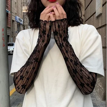 여성용 긴 메쉬 레이스 장갑, 할로우 아웃 핑거리스 장갑, 자외선 차단 슬리브, 야외 럭셔리 레이스, 얇은 손 사이클링 체육관 장갑