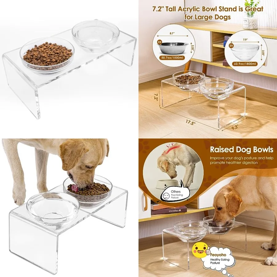 Acrylic Elevated Dog Cat Bowls Pet Feeder Double Bowl Raised Stand Comes with 2 Removable Glass Bowls and 2 Stainless Steel Bow
Acrylic Elevated Dog Cat Bowls Pet Feeder Double Bowl Raised Stand Comes with 2 Removable Glass Bowls and 2 Stainless Steel Bow